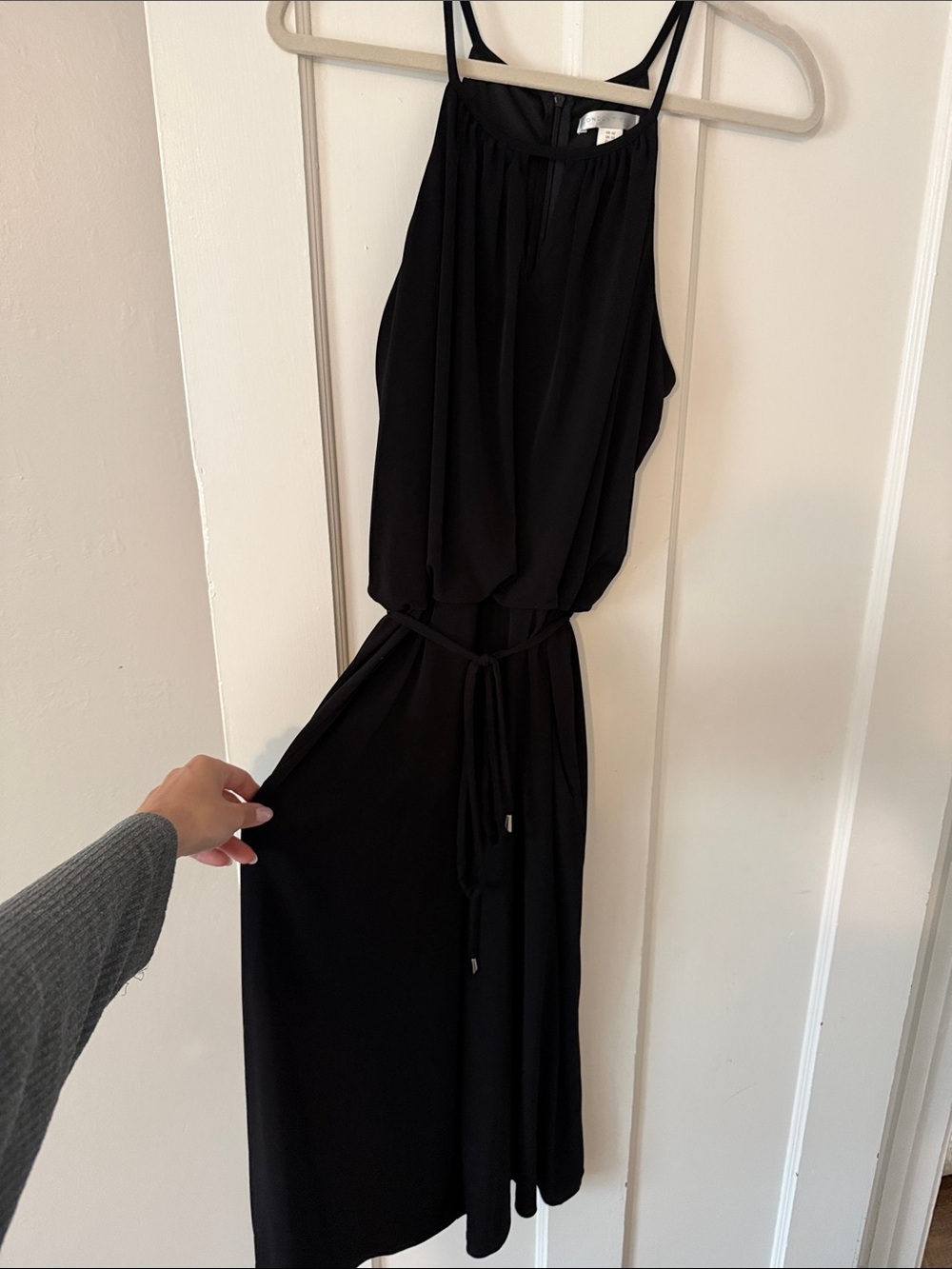 London Times Black Sleeveless Jumpsuit Waist Tie